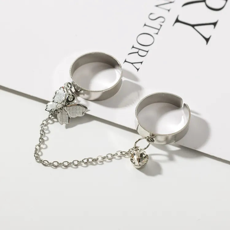 2 Finger Silver Butterfly Rings
