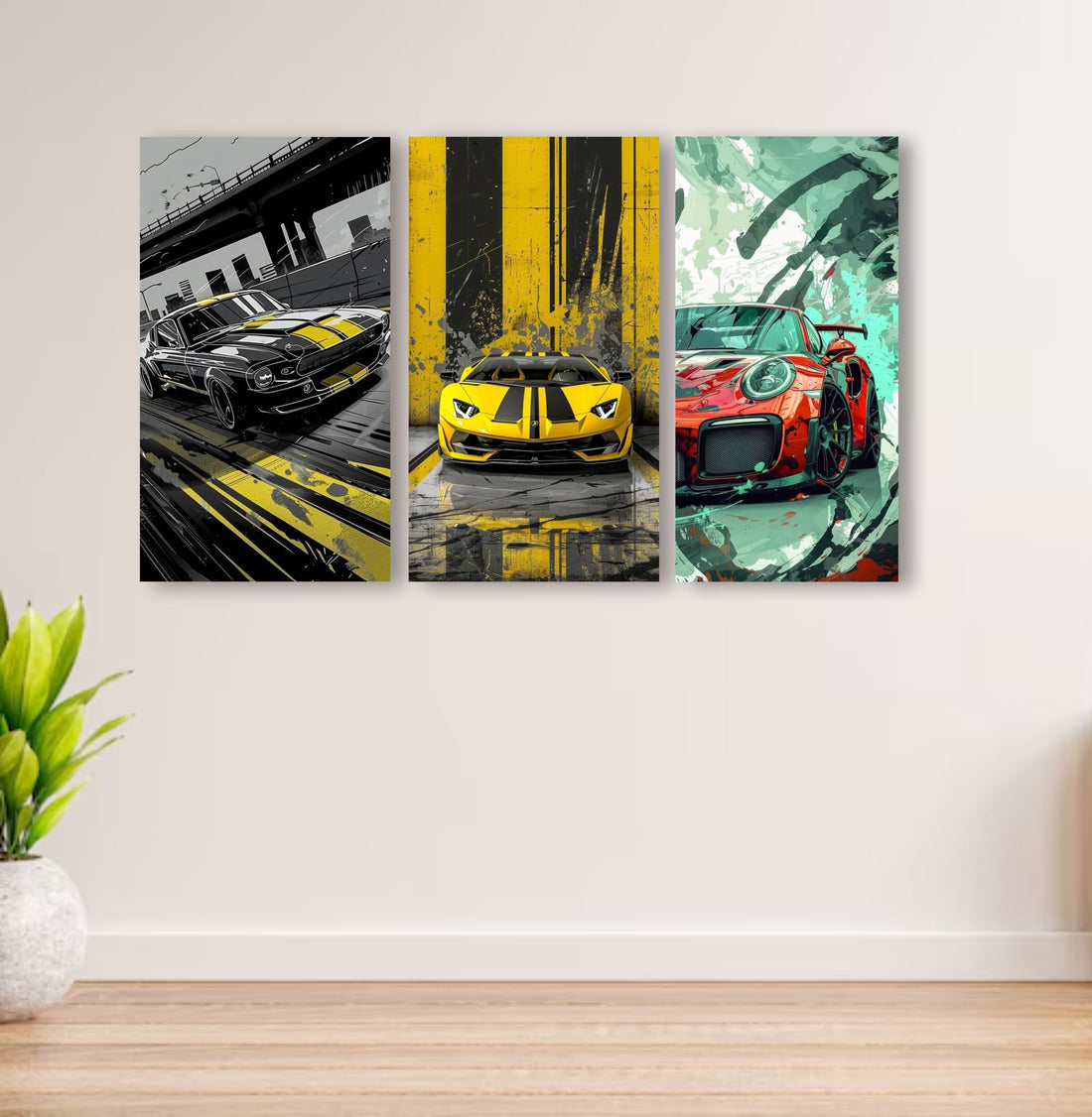 Set Of 3 Cars Art Wooden Frames
