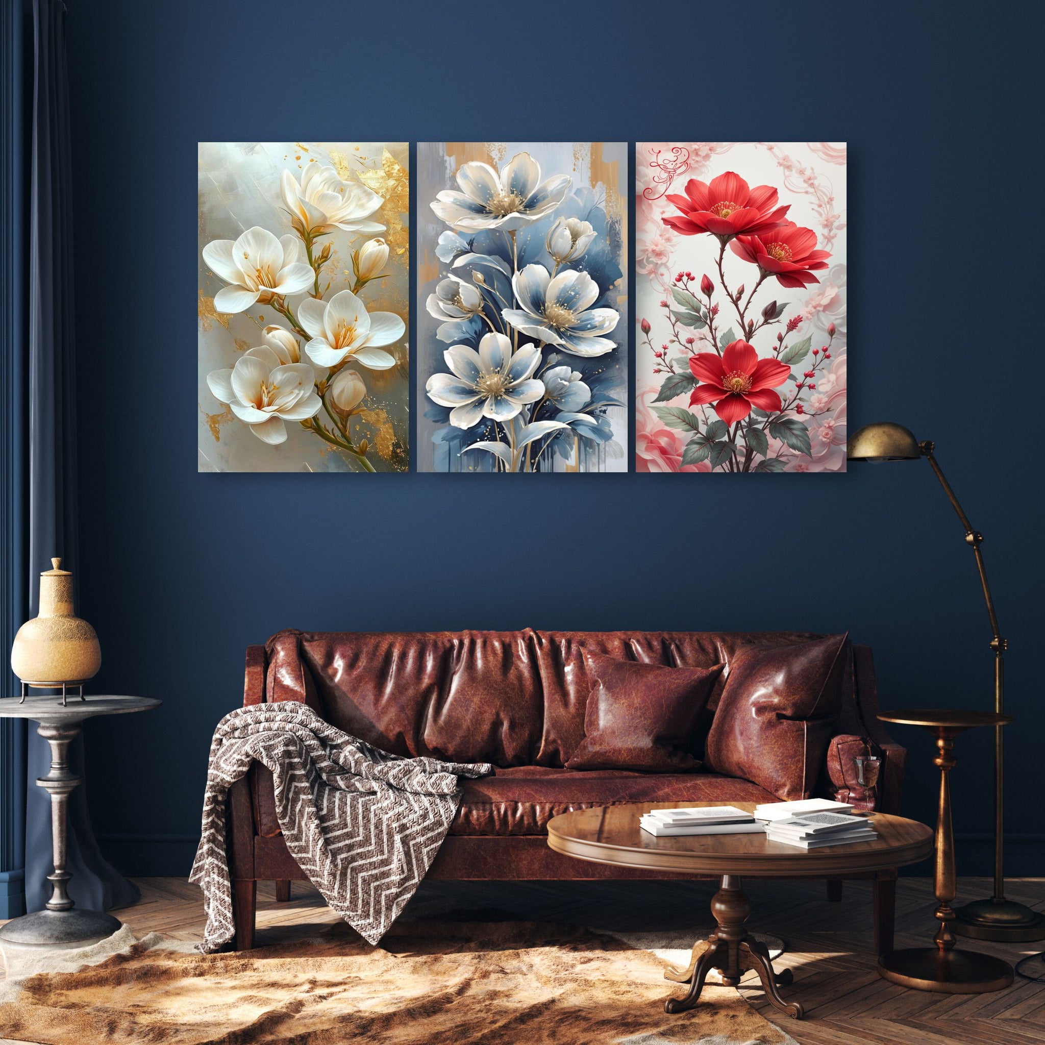 Set Of 3 Flowers Wooden Frames